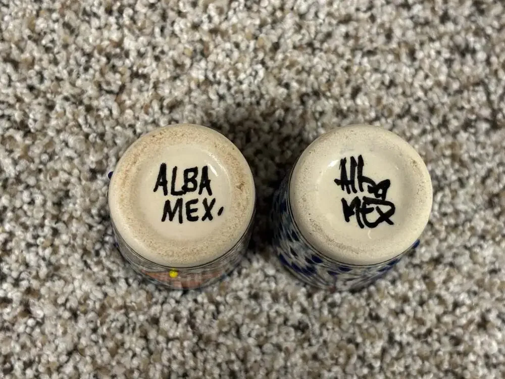 Alba Mex Hand Painted Talavera Pottery Tequilero Shot Glasses Set of 2